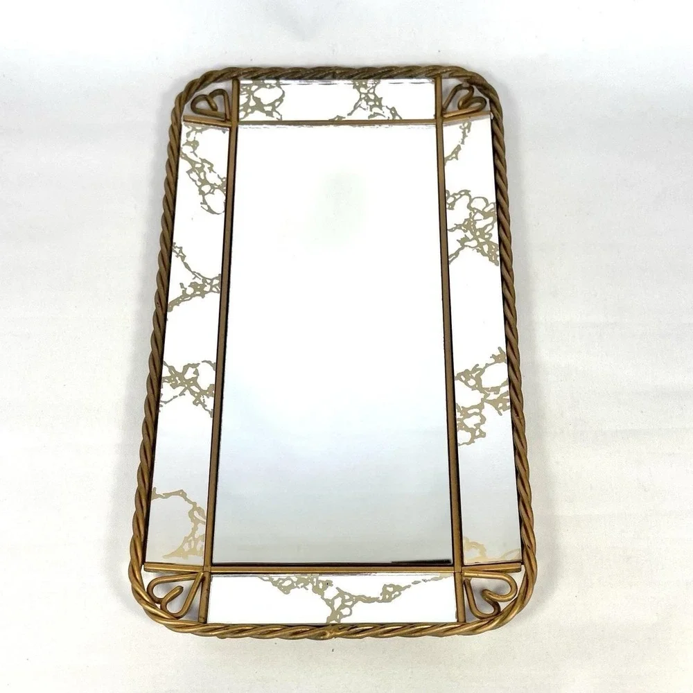 Vintage Gold Vein Mirror Vanity Tray Twisted‎ Rope Heart Frame Wall Decor
